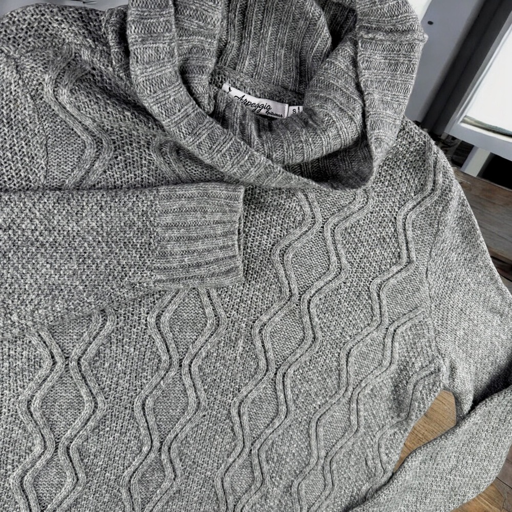 Arpeggio Knitwear Cable Knit Tunic Women S Gray Cowl Neck‎ Long Sleeve Sweater